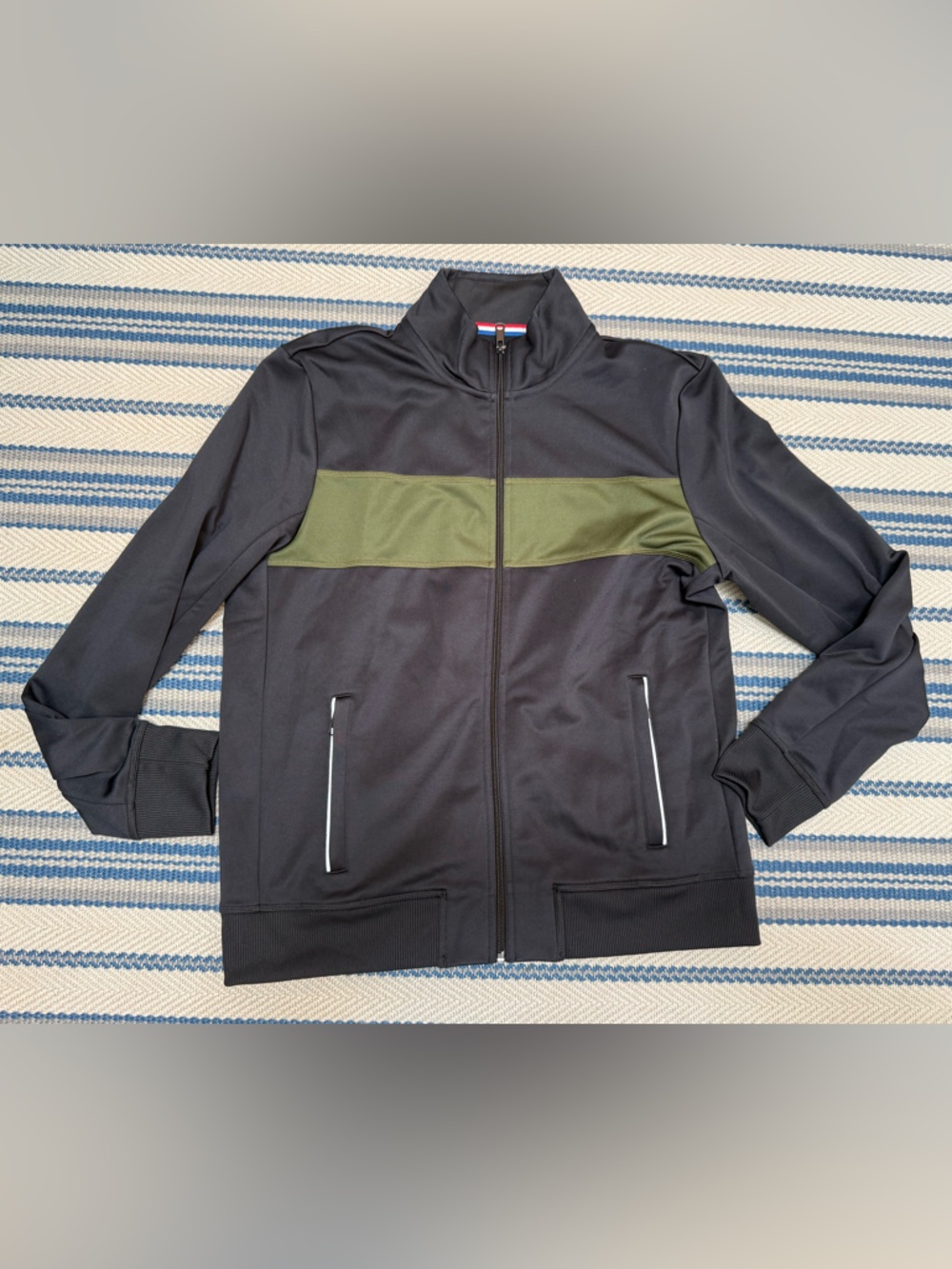 Lightweight Men's Black Jacket with Olive Chest Panel
